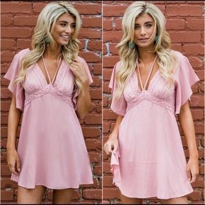 New! Pink Lined Lace Accented Doll Mini Dress
